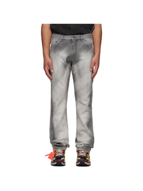 Off-White Gray Diagonal Embroidered Twist Stack Jeans