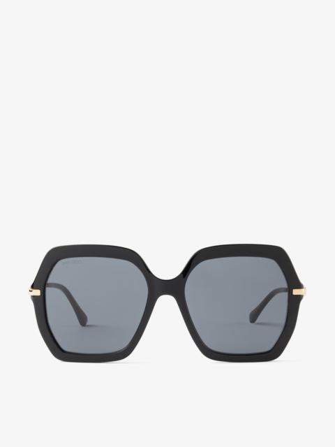 JIMMY CHOO Esther
Black Square-Frame Sunglasses with Pearls