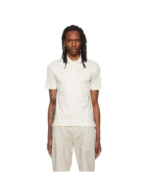 BOSS Off-White Striped Collar Slim-Fit Cotton Polo