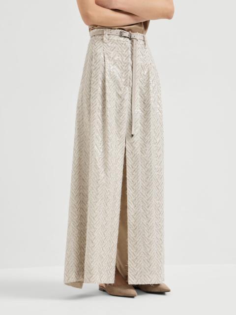 Brunello Cucinelli Dazzling maxi chevron embroidery sartorial skirt in linen