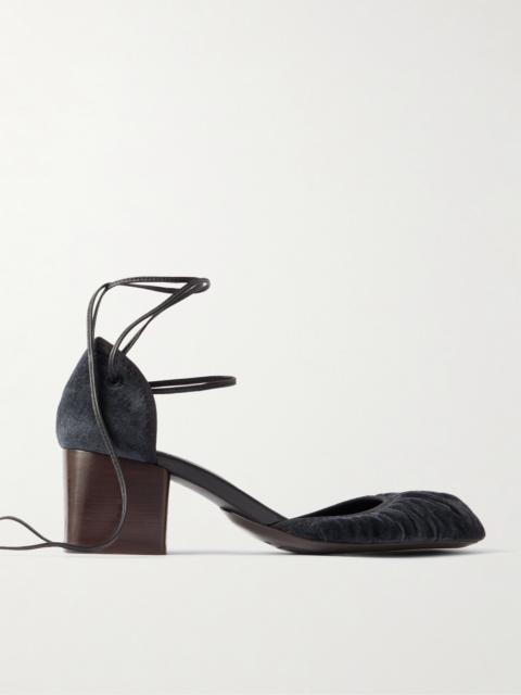 Lemaire Micro Ballerina Leather-trimmed Ruched Velvet Pumps