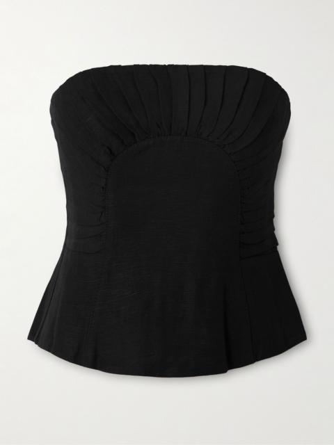 Aje. Otta strapless pleated linen-blend bustier top Black