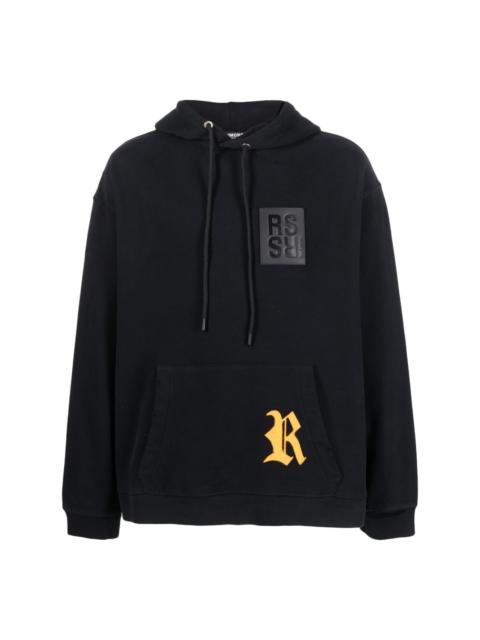 logo-patch distressed cotton hoodie