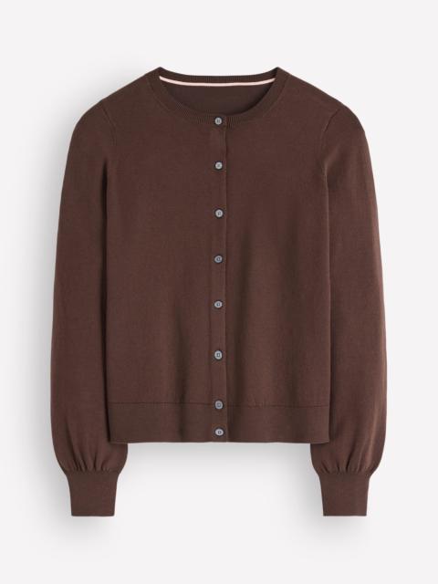 BODEN Camilla Cotton Crew Cardigan-Bitter Chocolate