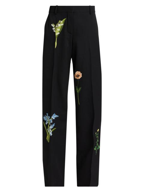 Stella McCartney Women's Embroidered Drop Waist Wide-Leg Wool Trousers - Black