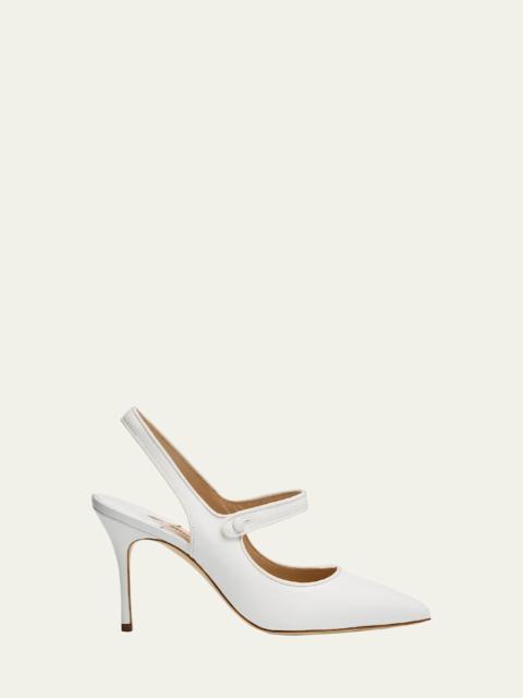 Manolo Blahnik Camparisli Leather Mary Jane Slingback Pumps
