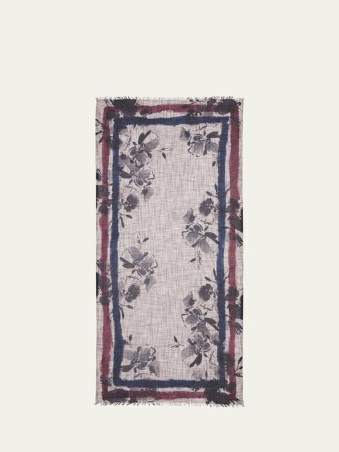 Faliero Sarti Stefanella Floral Outlined Cashmere Silk Scarf