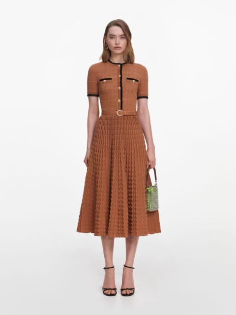 self-portrait Brown Pointelle Knit Midi Dress