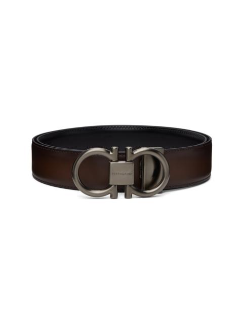 FERRAGAMO Brown & Black Gancini Adjustable & Reversible Belt