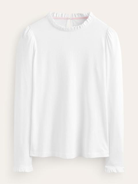 BODEN Supersoft Frill Detail Top-White