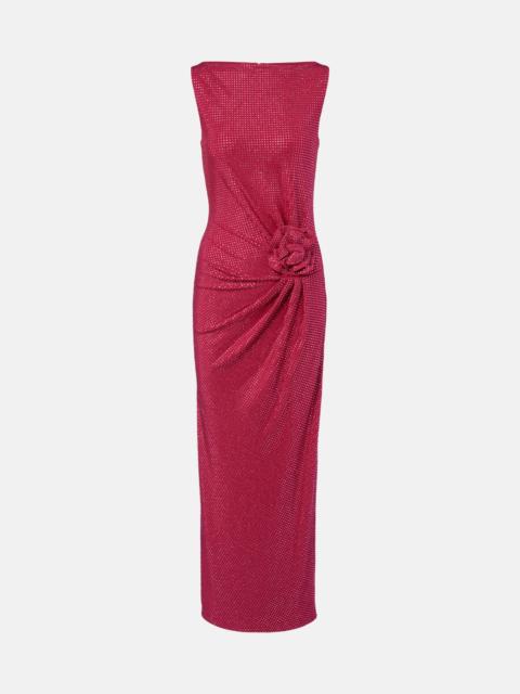 ROLAND MOURET Floral-appliqué embellished gathered maxi dress