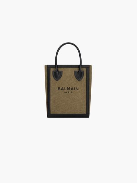 Balmain Khaki canvas B-Army 26 bag with black leather panels