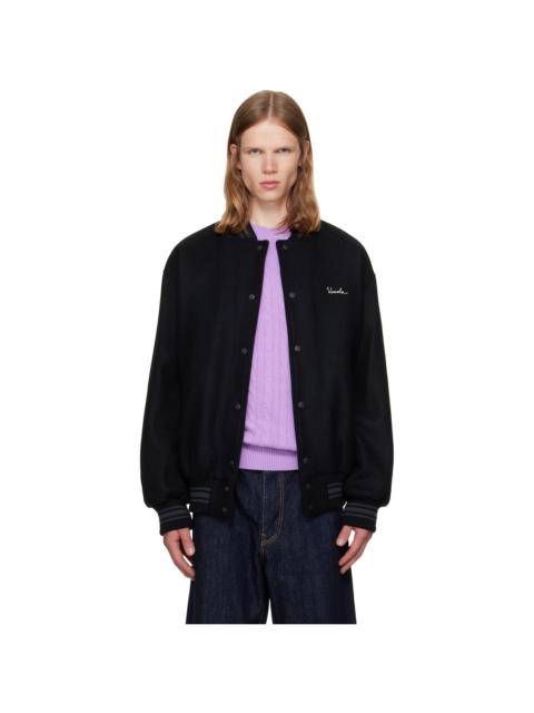 vowels Black Wool Varsity Bomber Jacket
