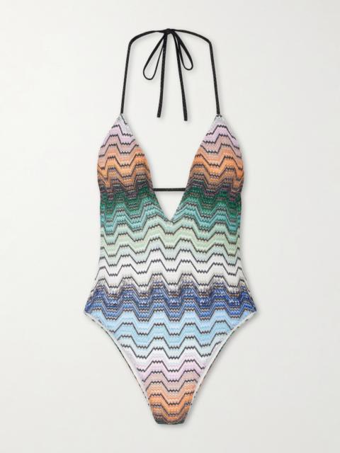 Missoni Mare Striped Crochet-knit Halterneck Swimsuit