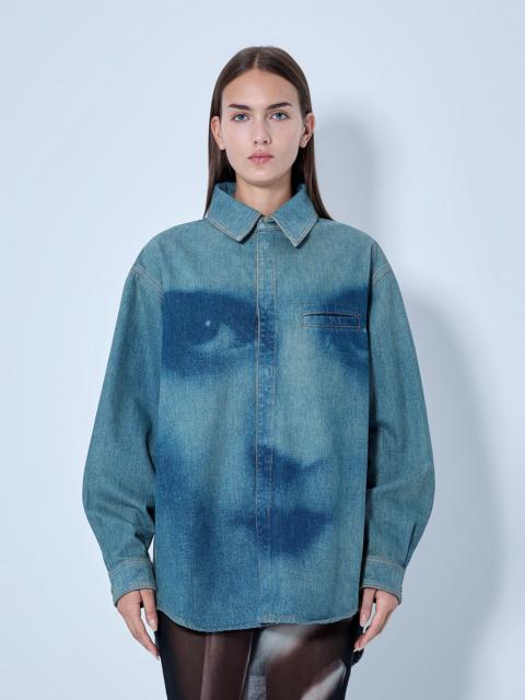 Jean Paul Gaultier Face Print Oversized Denim Shirt
