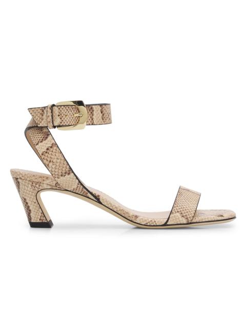 Stuart Weitzman Women's Sai 50MM Snake-Embossed Leather Block-Heel Sandals - Adobe