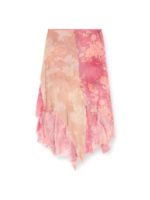 Diesel ASYMMETRIC FLORAL MIDI SKIRT IN VISCOSE AND SILK