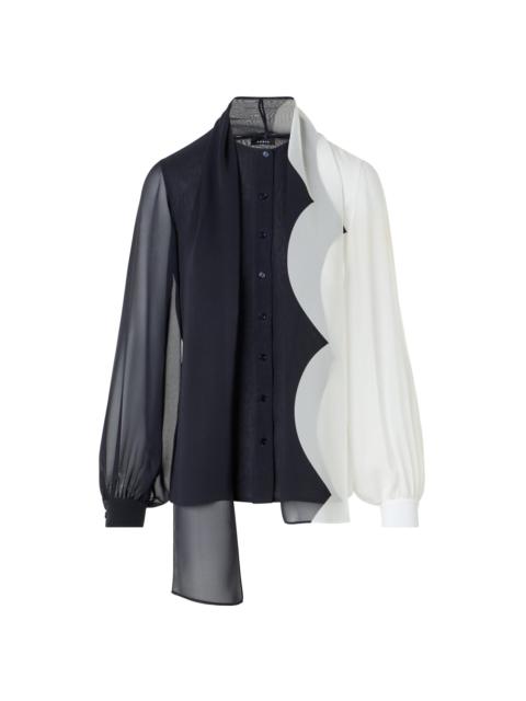 AKRIS Women's Tieneck Colorblocked Silk Blouse - Black Ecru