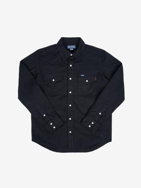 Iron Heart IHSH-394-BLK 7oz Fatigue Cloth Western Shirt - Black