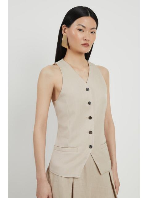 KAREN MILLEN Premium Linen Button Through Tailored Top