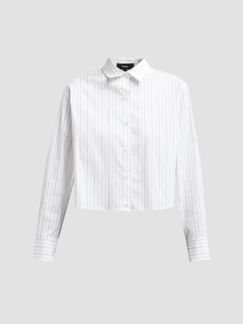 Theory Women's Striped Cotton-Blend Boxy Shirt - Black Multi