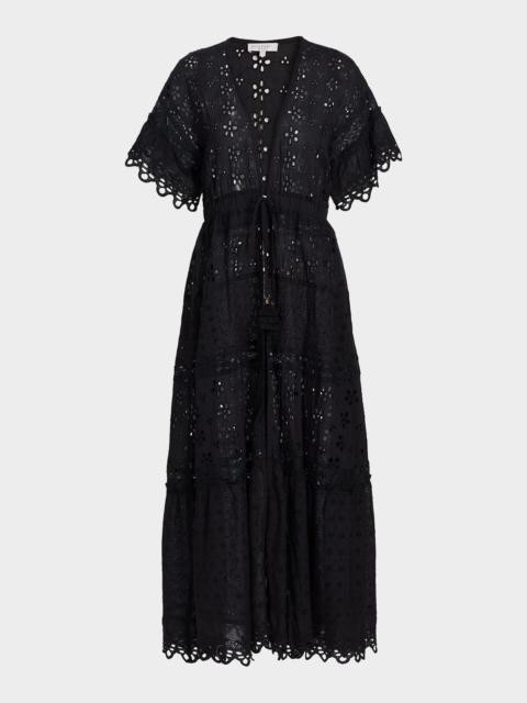 RAMY BROOK Janis Eyelet Embroidered Maxi Kaftan Coverup