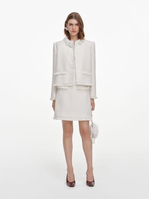 self-portrait Cream Sequin Boucle Mini Skirt