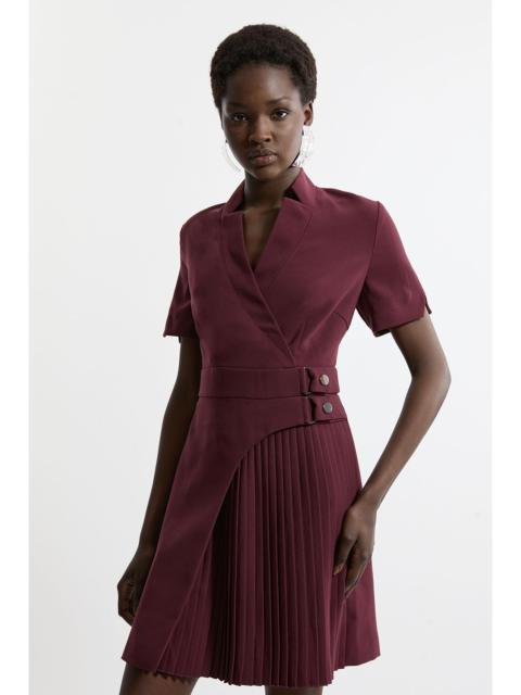KAREN MILLEN Forever Tailored Crepe Military Pleat Notch Neck Wrap Mini Dress
