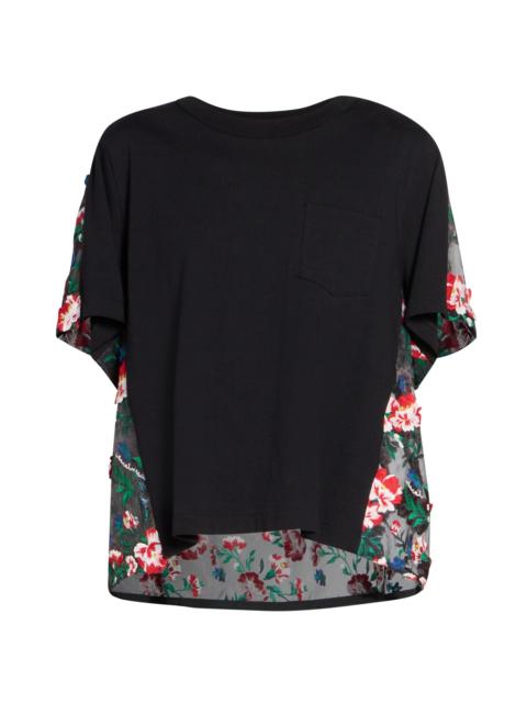sacai Women's Floral Cotton Oversized T-Shirt - Black