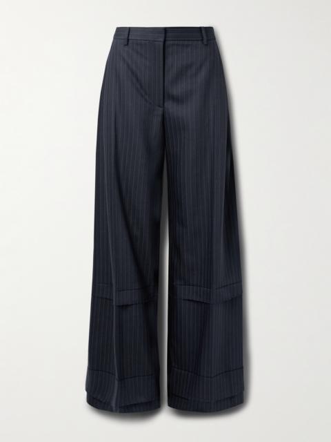 KHAITE Linden Tiered Pinstriped Herringbone Twill Wide-leg Pants
