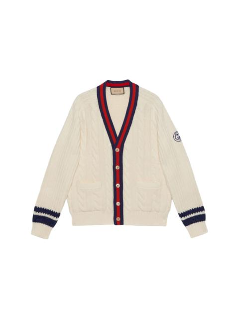 Web stripe-trim cable-knit cardigan