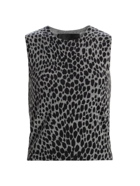 NILI LOTAN Women's Nessa Cheetah Print Cashmere Tank - Pebble Grey Heather Black