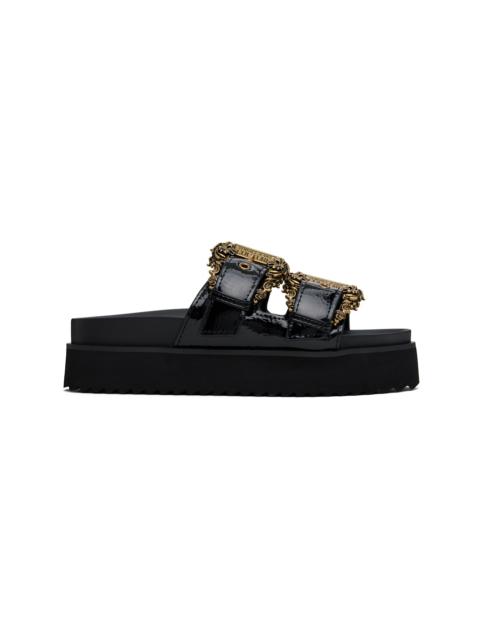 VERSACE JEANS COUTURE Black Baroque Buckle Arizona Flat Sandals