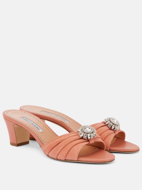 Manolo Blahnik Embellished suede mules