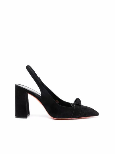 Santoni knot-embellished 95mm slingback pumps