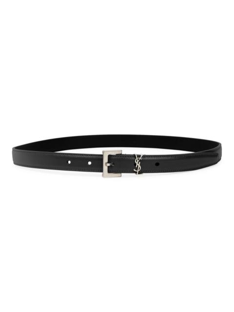 SAINT LAURENT Women's Cassandre Thin Belt with Square Buckle in Smooth Leather - Black