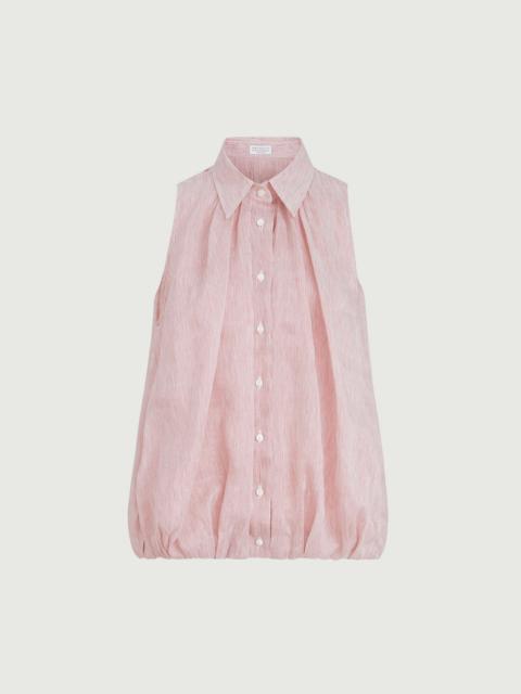 Brunello Cucinelli Striped linen and silk organza sleeveless shirt