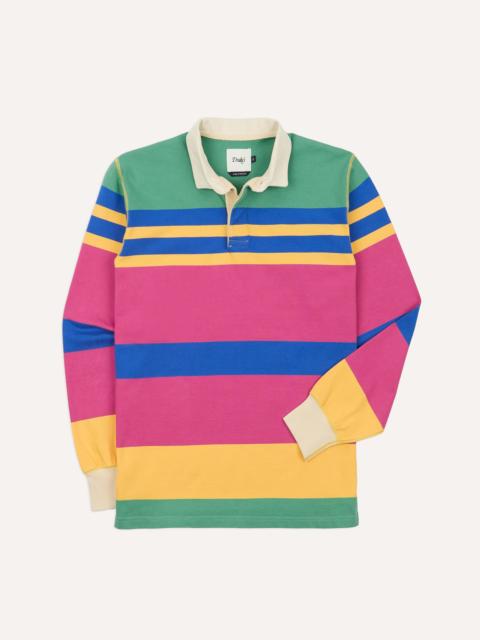 Drake's Pink, Green, Yellow and Navy Pastel Stripe Cotton Rugby Shirt