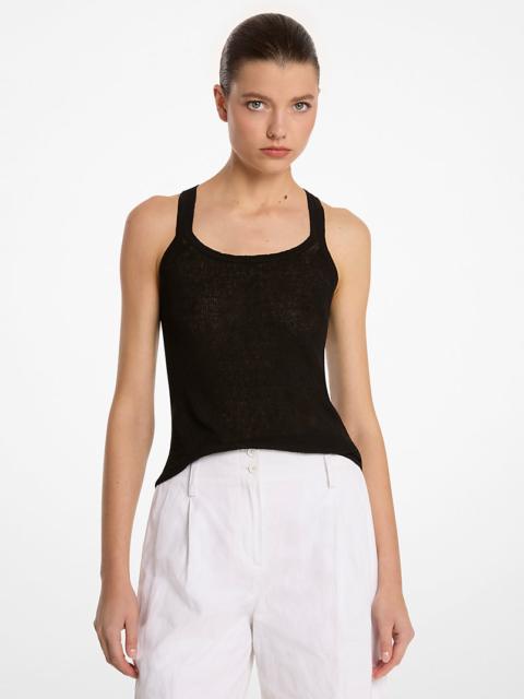 MICHAEL KORS COLLECTION Ribbed Superfine Linen and Cotton Blend Tank Top