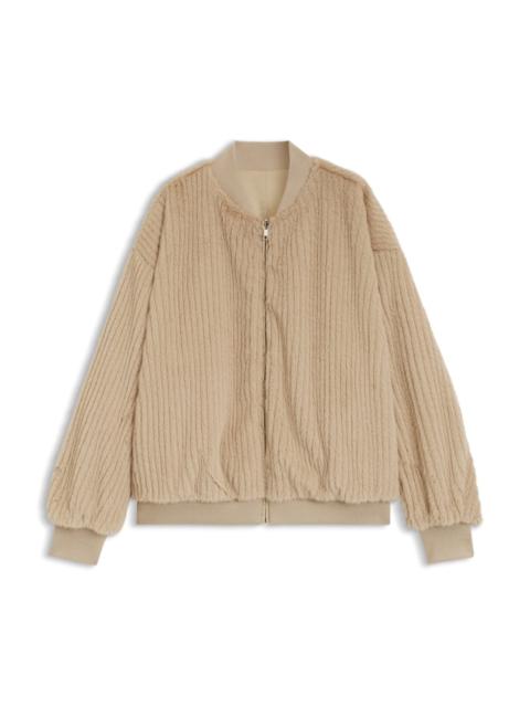 BOSS REVERSIBLE RELAXED-FIT BOMBER IN SATIN AND FAUX FUR