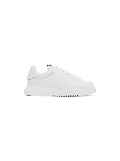 EMPORIO ARMANI White Tumbled Leather Sneakers