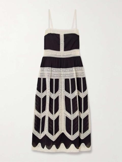 Rhiannon cotton-voile and lace midi dress Black