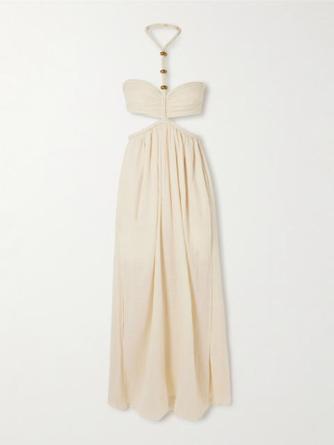 Isabel Marant Justine Embellished Cutout Braided Cotton-gauze Halterneck Maxi Dress