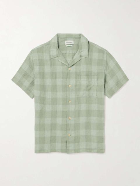 Havan Camp-Collar Checked Linen Shirt