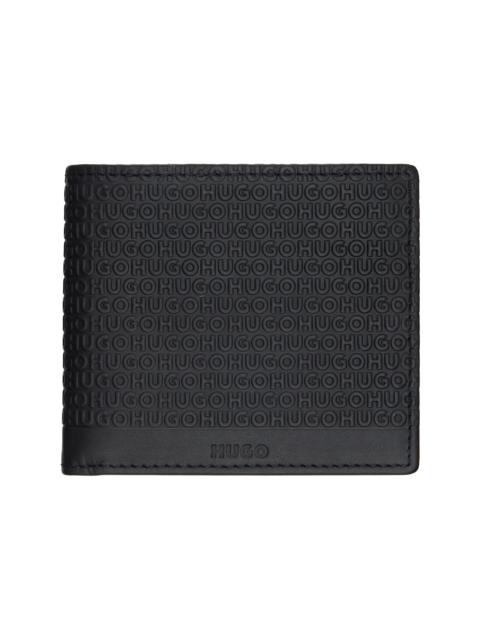 HUGO Black Logo-Pattern Leather Wallet