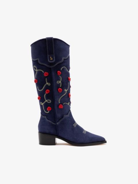Larroudé Paloma Boot In Navy Suede