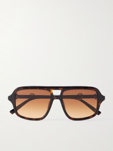 GUCCI Horsebit-Embellished Double-Bridge Aviator-Style Tortoiseshell Acetate Glasses Tortoiseshell