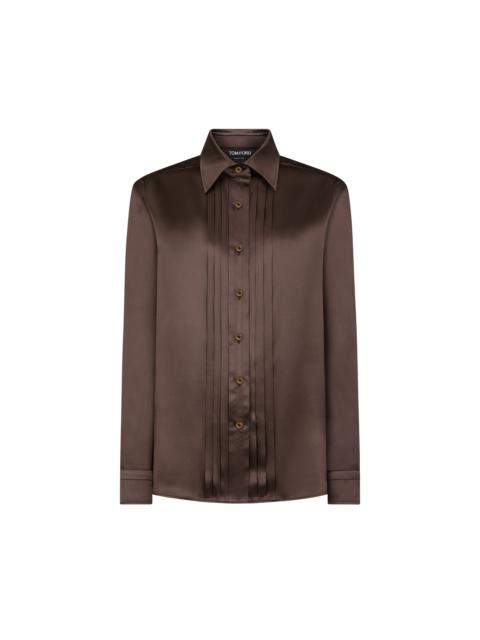 FLUID CHARMEUSE SILK SHIRT WITH PLISSE PLASTRON