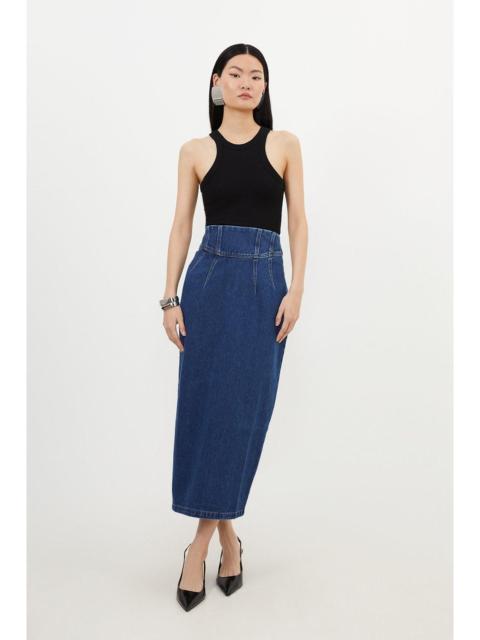 KAREN MILLEN Corset Waist Denim Midi Skirt
