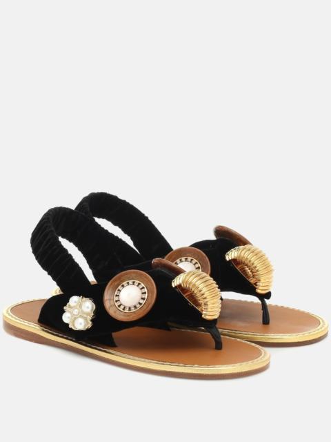 Miu Miu Embellished cotton thong sandals